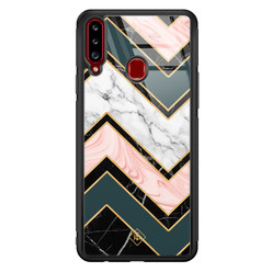 Casimoda Samsung Galaxy A20s glazen hardcase - Marmer triangles