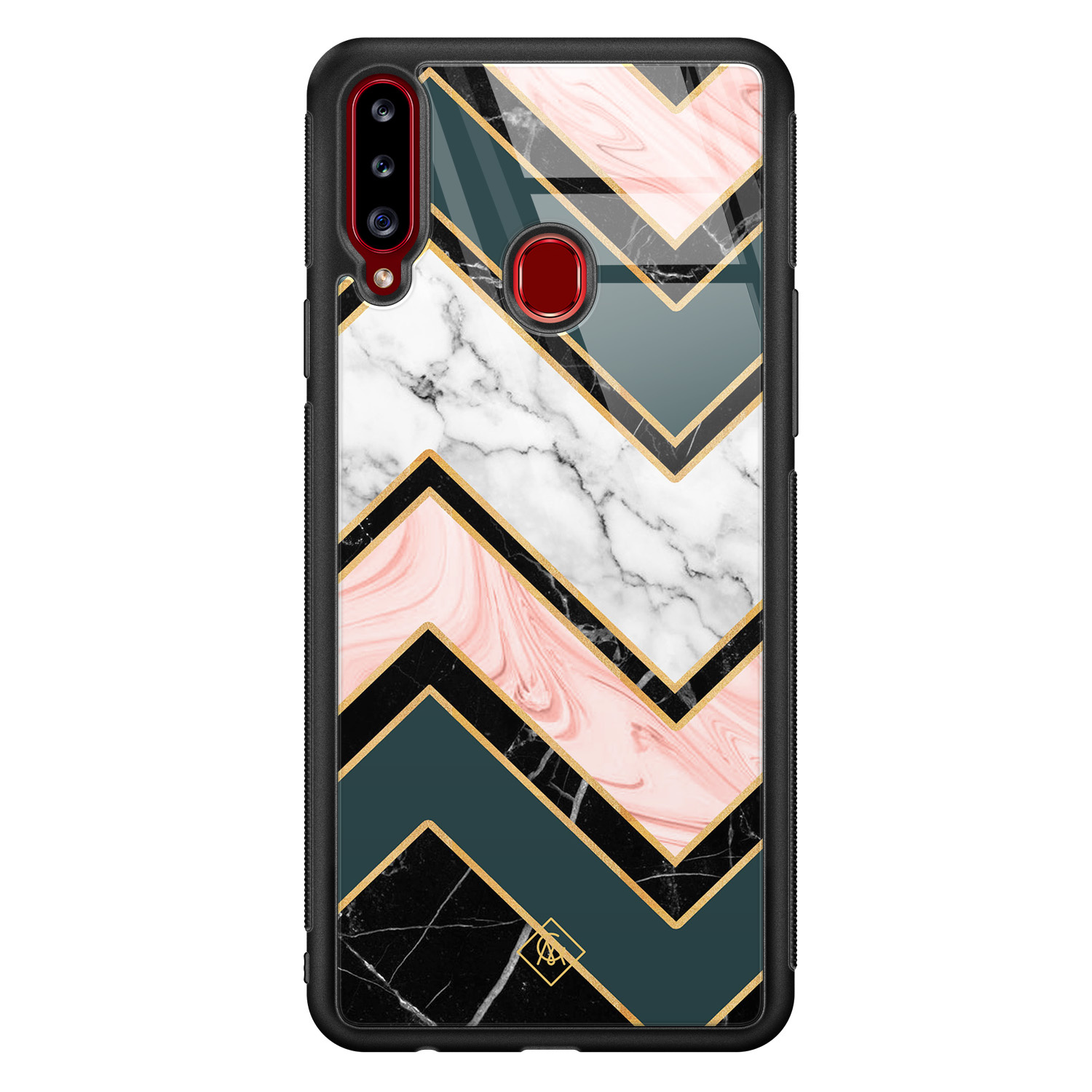Samsung Galaxy A20s glazen hardcase Marmer triangles