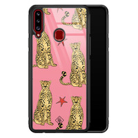 Casimoda Samsung Galaxy A20s glazen hardcase - The pink leopard