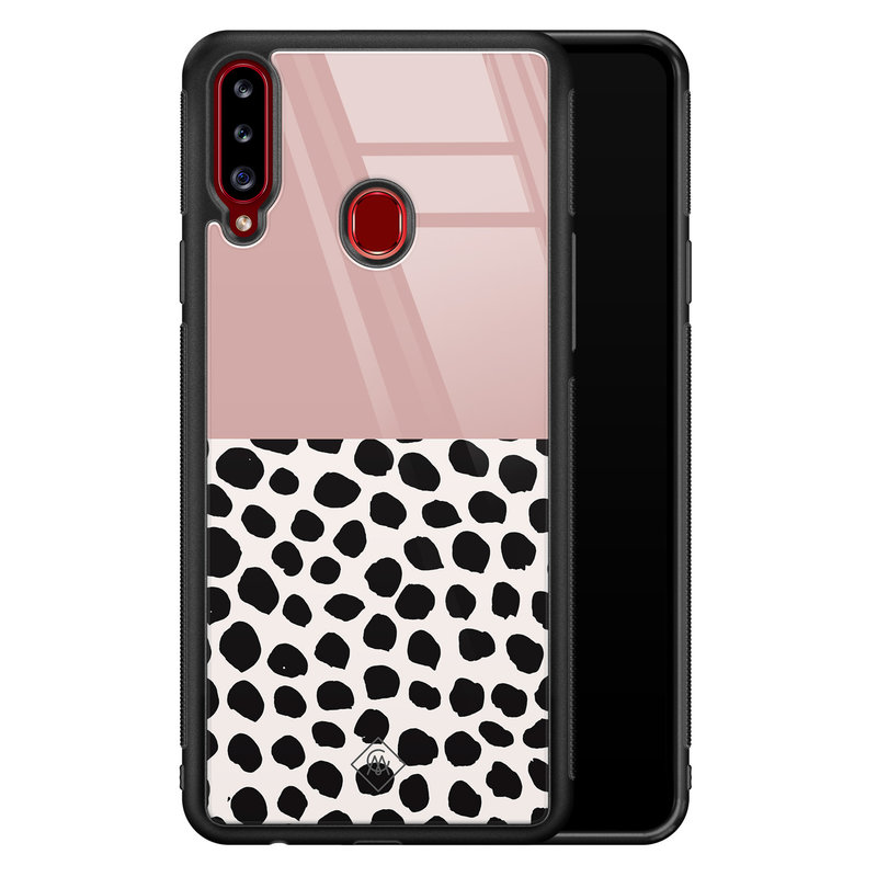 Casimoda Samsung Galaxy A20s glazen hardcase - Pink dots