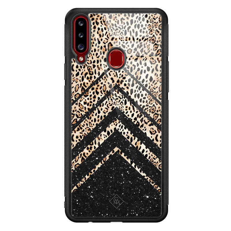 Casimoda Samsung Galaxy A20s glazen hardcase - Chevron luipaard