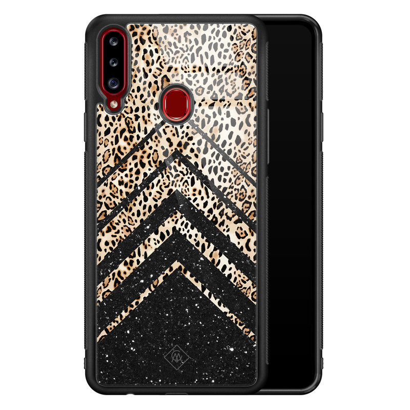 Casimoda Samsung Galaxy A20s glazen hardcase - Chevron luipaard