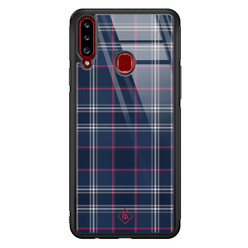 Casimoda Samsung Galaxy A20s glazen hardcase - Tartan blauw