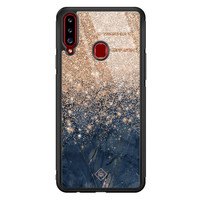 Casimoda Samsung Galaxy A20s glazen hardcase - Marmer blauw rosegoud