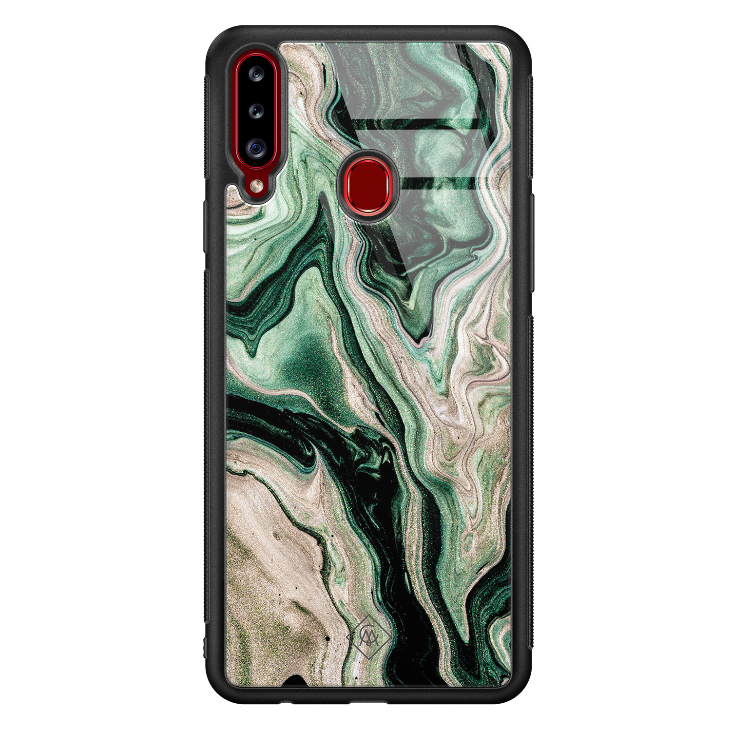 Samsung Galaxy A20s glazen hardcase Green waves