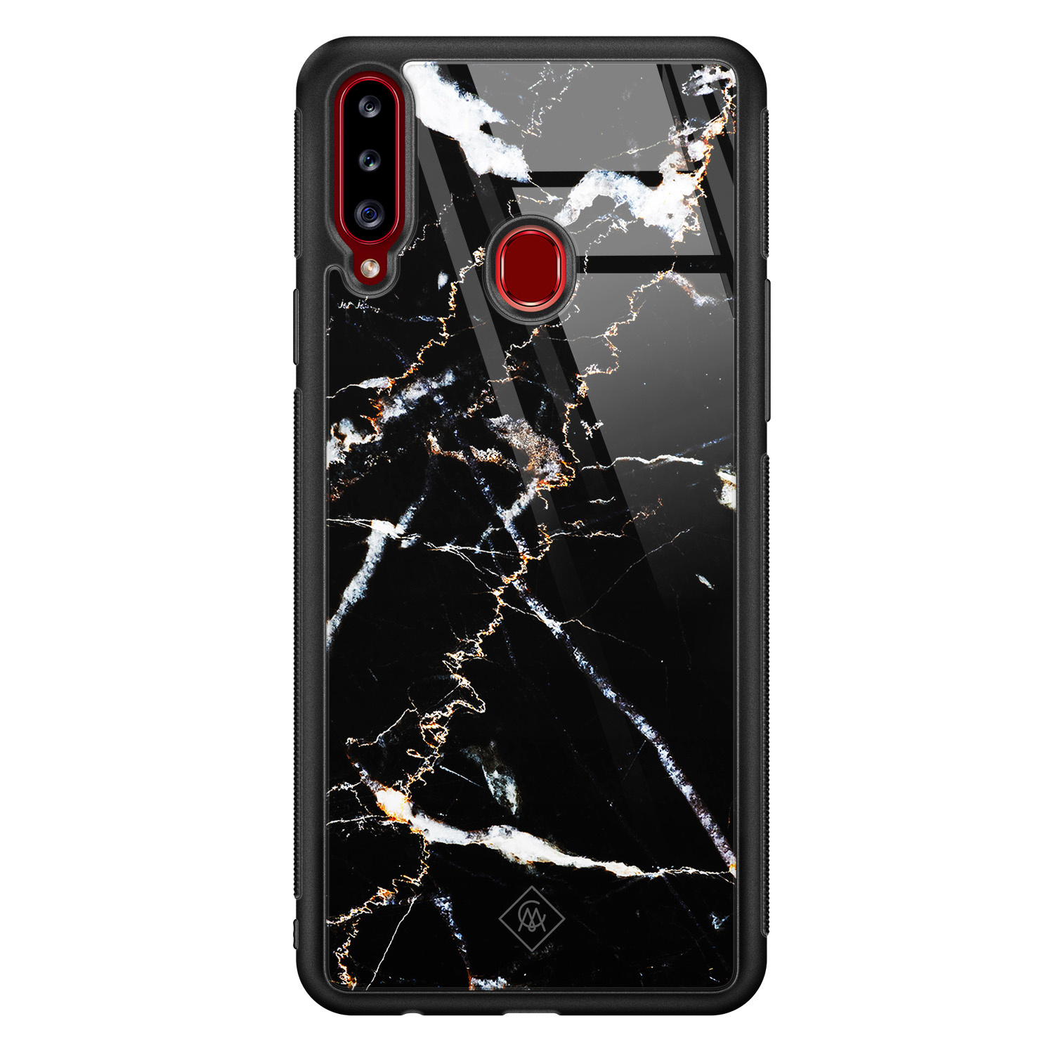 Samsung Galaxy A20s glazen hardcase Marmer zwart