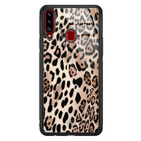 Casimoda Samsung Galaxy A20s glazen hardcase - Golden wildcat