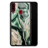 Casimoda Samsung Galaxy A20s glazen hardcase - Green waves