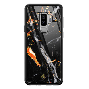 Casimoda Samsung Galaxy S9 Plus glazen hardcase - Marmer zwart oranje