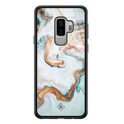 Casimoda Samsung Galaxy S9 Plus glazen hardcase - Goud blauw marmer