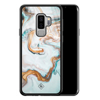 Casimoda Samsung Galaxy S9 Plus glazen hardcase - Goud blauw marmer