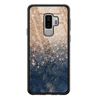 Casimoda Samsung Galaxy S9 Plus glazen hardcase - Marmer blauw rosegoud