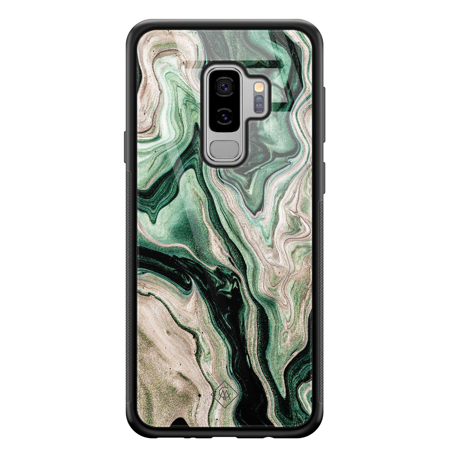 Samsung Galaxy S9 Plus glazen hardcase - Green waves