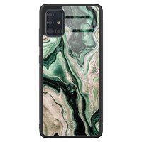 Casimoda Samsung Galaxy A71 glazen hardcase - Green waves