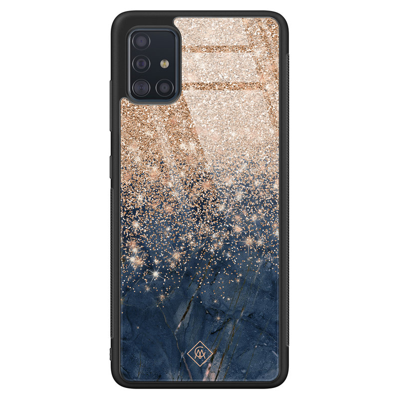 Casimoda Samsung Galaxy A71 glazen hardcase - Marmer blauw rosegoud