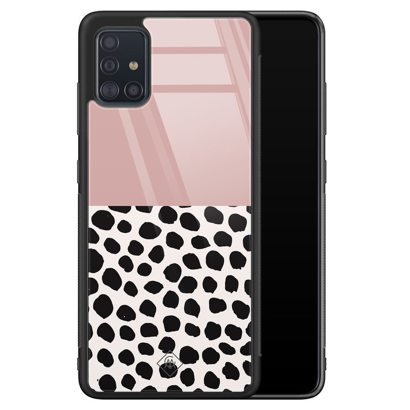 Casimoda Samsung Galaxy A71 glazen hardcase - Pink dots