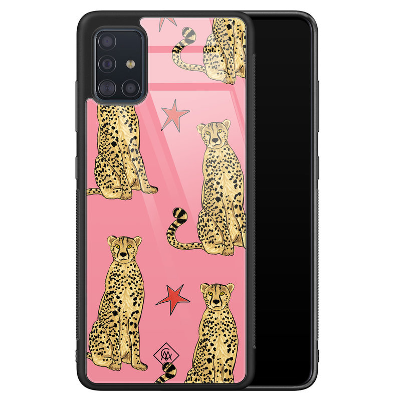 Casimoda Samsung Galaxy A71 glazen hardcase - The pink leopard