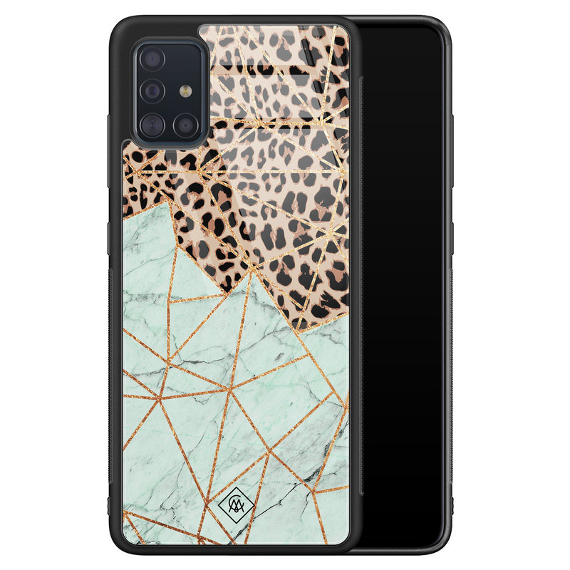 Casimoda Samsung Galaxy A71 glazen hardcase - Luipaard marmer mint