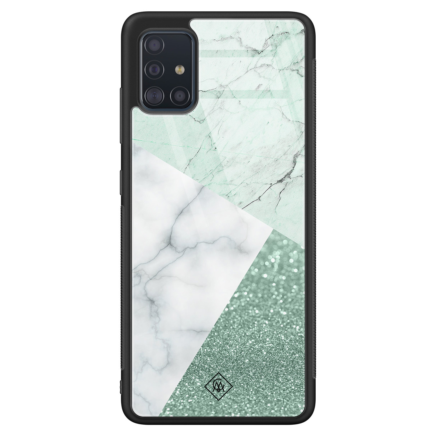 Samsung Galaxy A71 glazen hardcase - Minty marmer collage