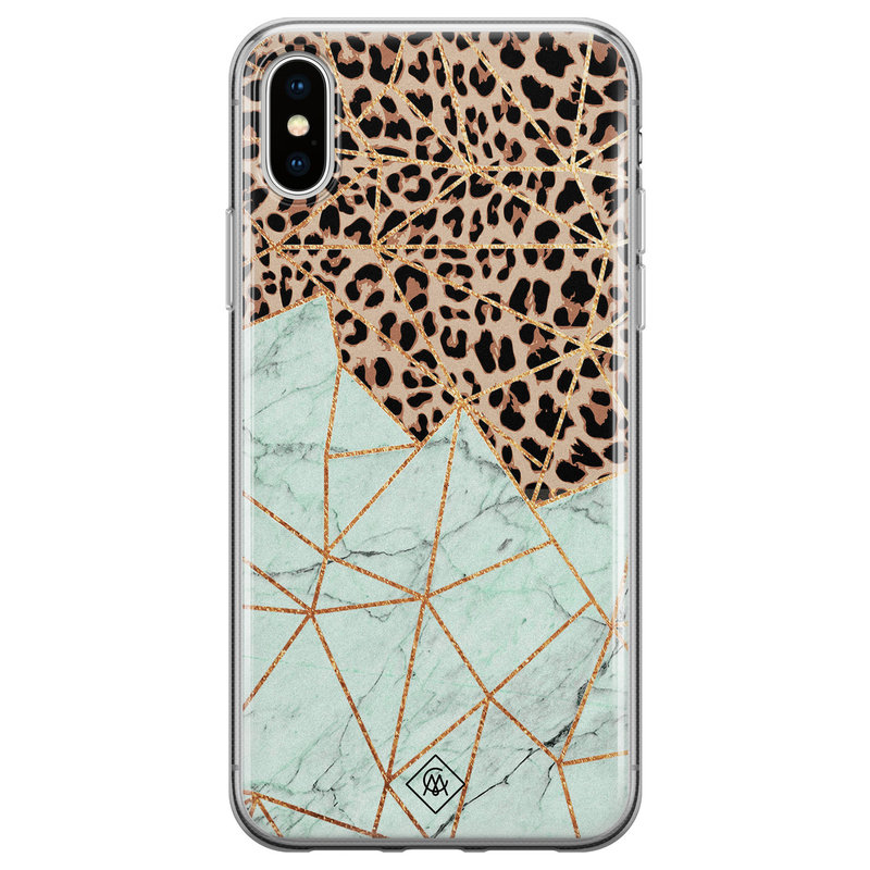 Casimoda iPhone XS Max siliconen hoesje - Luipaard marmer mint