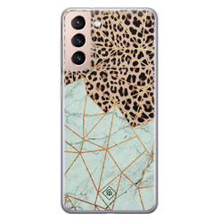 Casimoda Samsung Galaxy S21 siliconen hoesje - Luipaard marmer mint