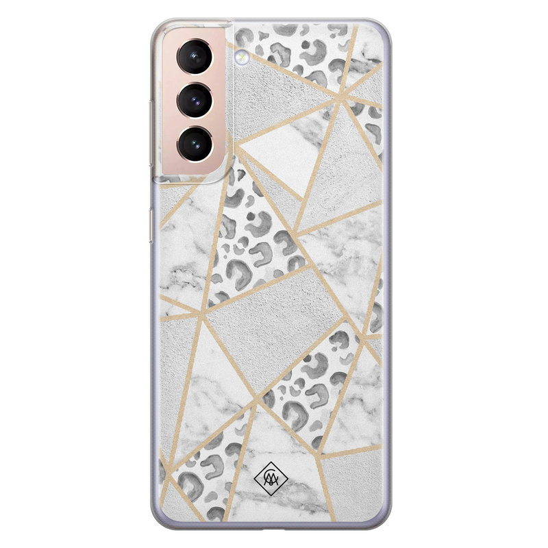 Casimoda Samsung Galaxy S21 siliconen telefoonhoesje - Stone & leopard print