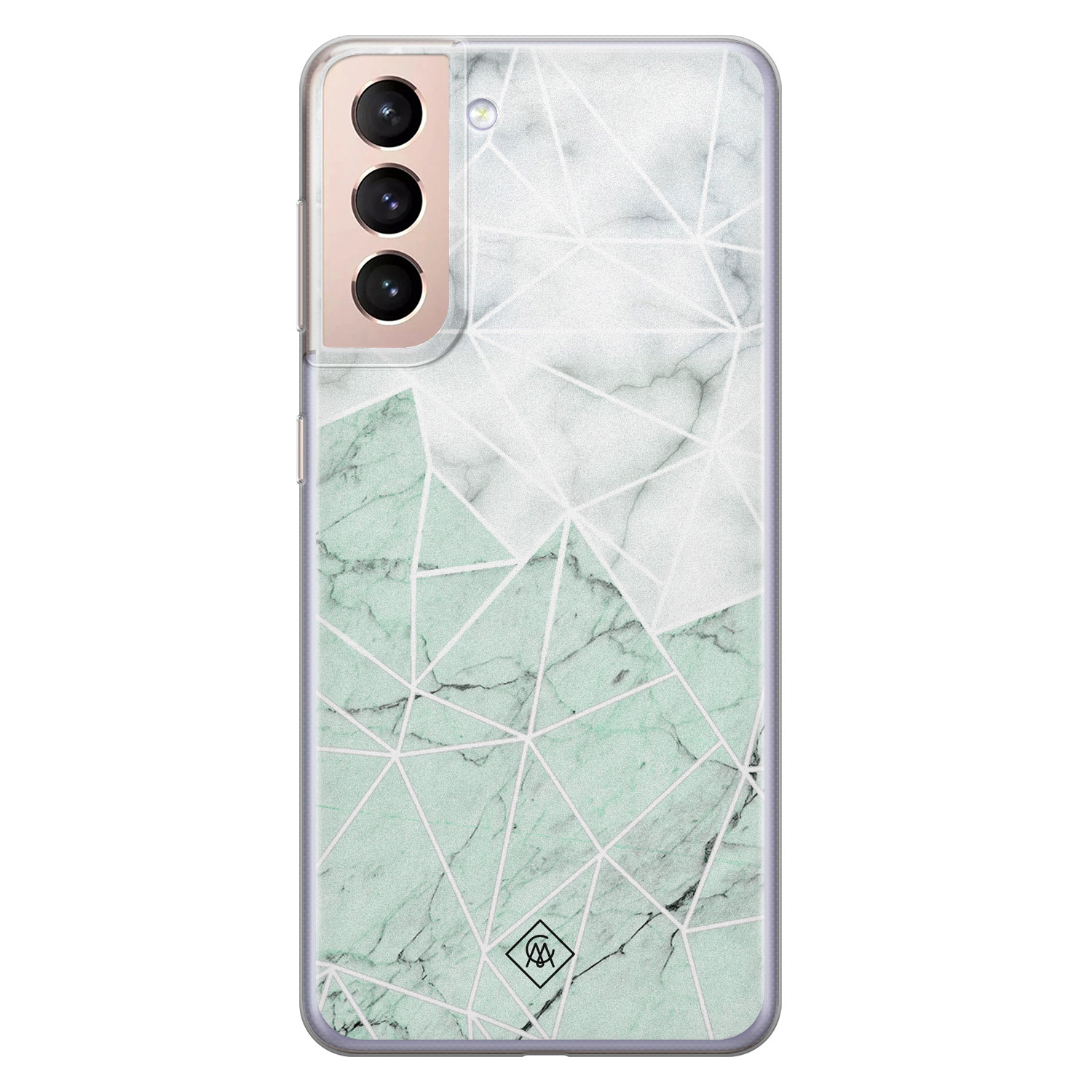 Samsung Galaxy S21 siliconen telefoonhoesje Marmer mint mix