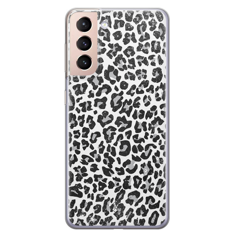 Casimoda Samsung Galaxy S21 siliconen telefoonhoesje - Luipaard grijs