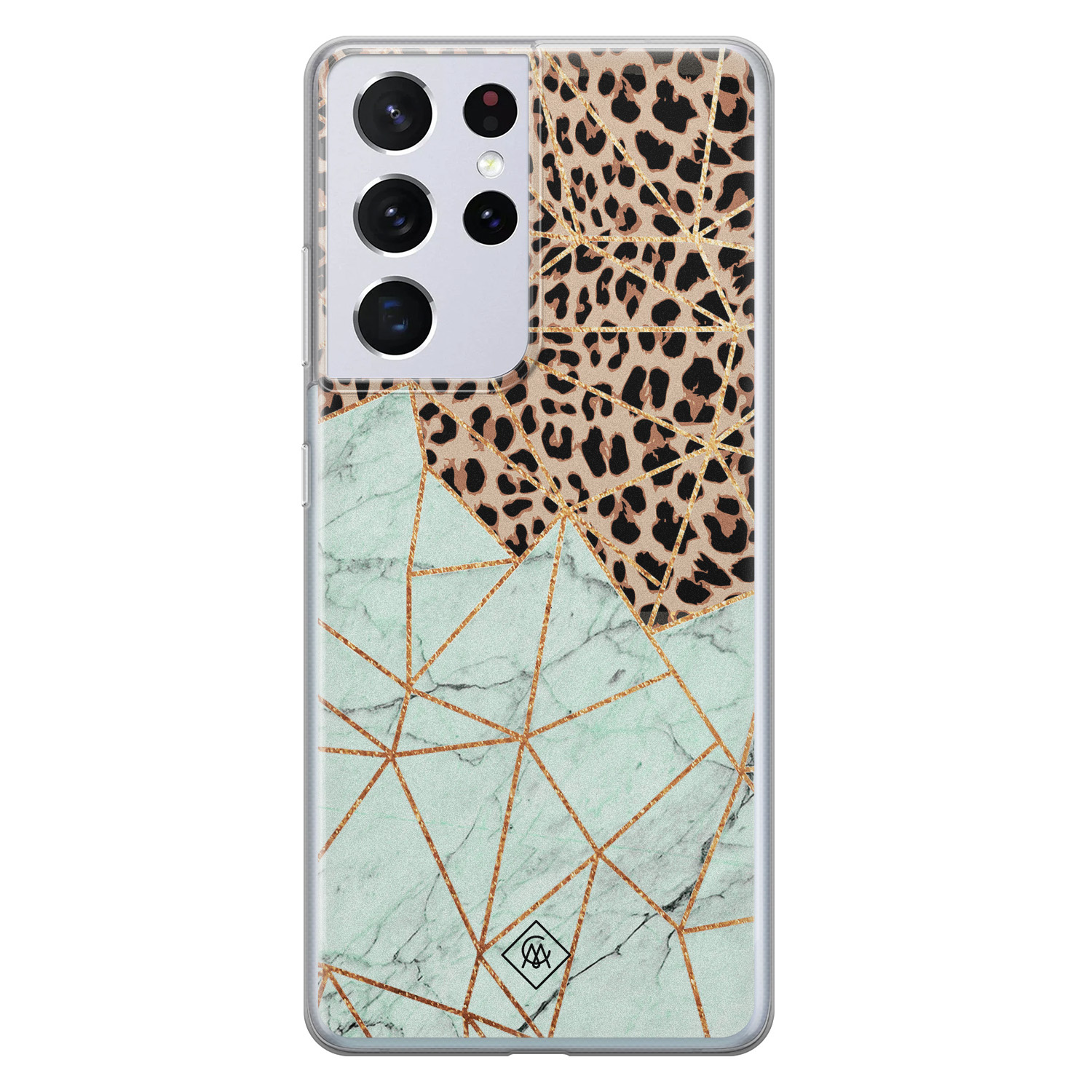 Samsung Galaxy S21 Ultra siliconen hoesje Luipaard marmer mint
