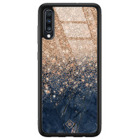 Casimoda Samsung Galaxy A50 glazen hardcase - Marmer blauw rosegoud