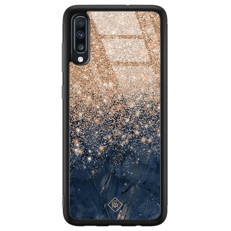 Casimoda Samsung Galaxy A50 glazen hardcase - Marmer blauw rosegoud