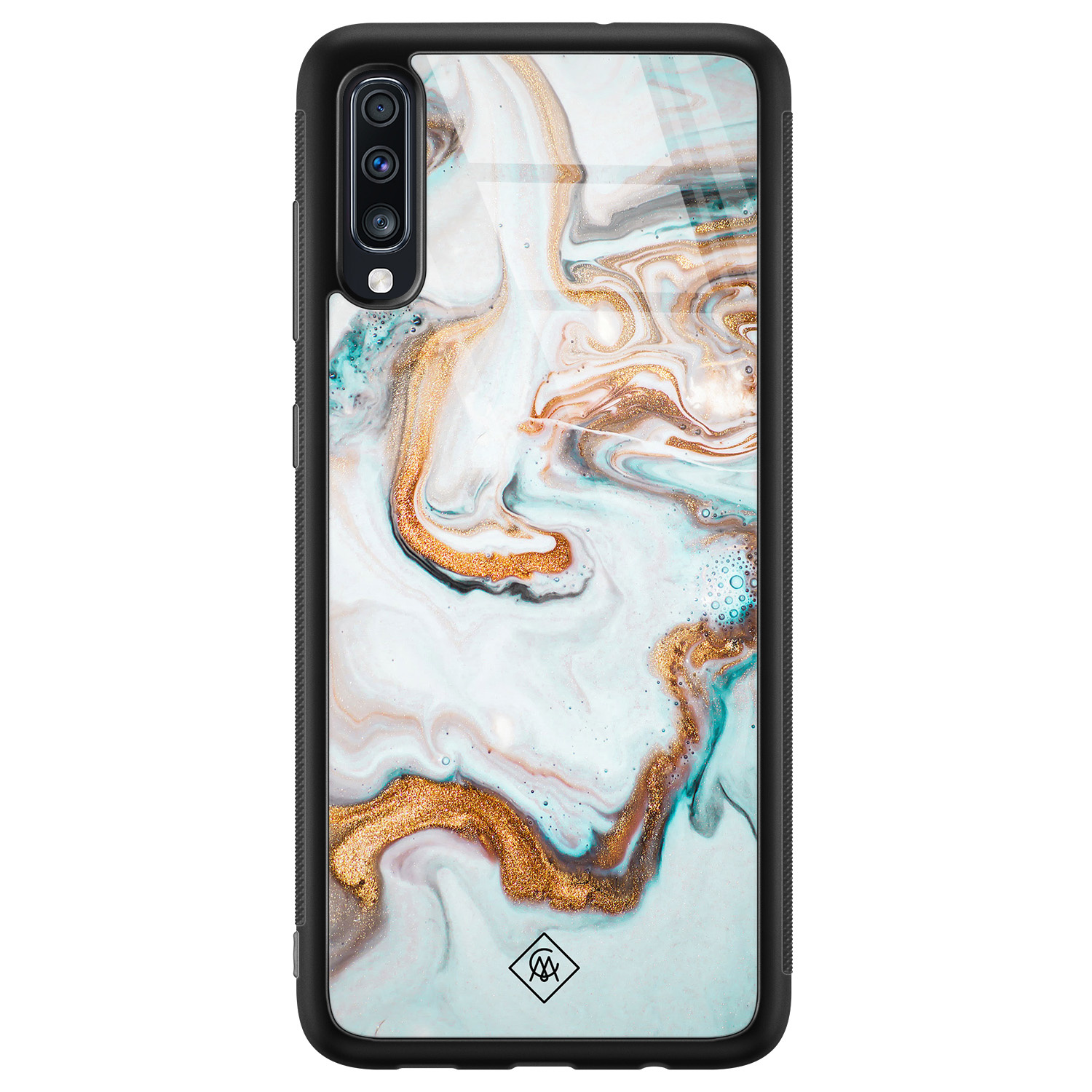 Samsung Galaxy A50 glazen hardcase Goud blauw marmer