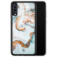 Casimoda Samsung Galaxy A50 glazen hardcase - Goud blauw marmer