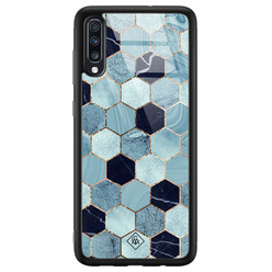 Casimoda Samsung Galaxy A50 glazen hardcase - Blue cubes