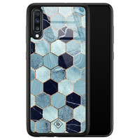 Casimoda Samsung Galaxy A50 glazen hardcase - Blue cubes