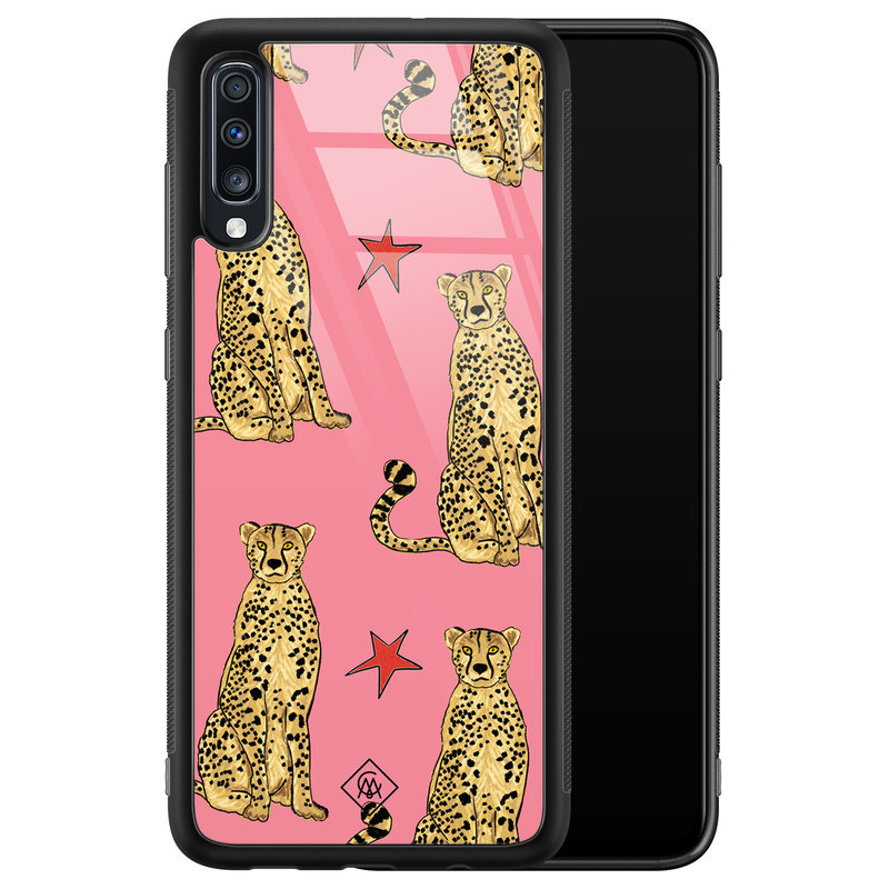 Casimoda Samsung Galaxy A50 glazen hardcase - The pink leopard