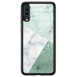 Casimoda Samsung Galaxy A50 glazen hardcase - Minty marmer collage