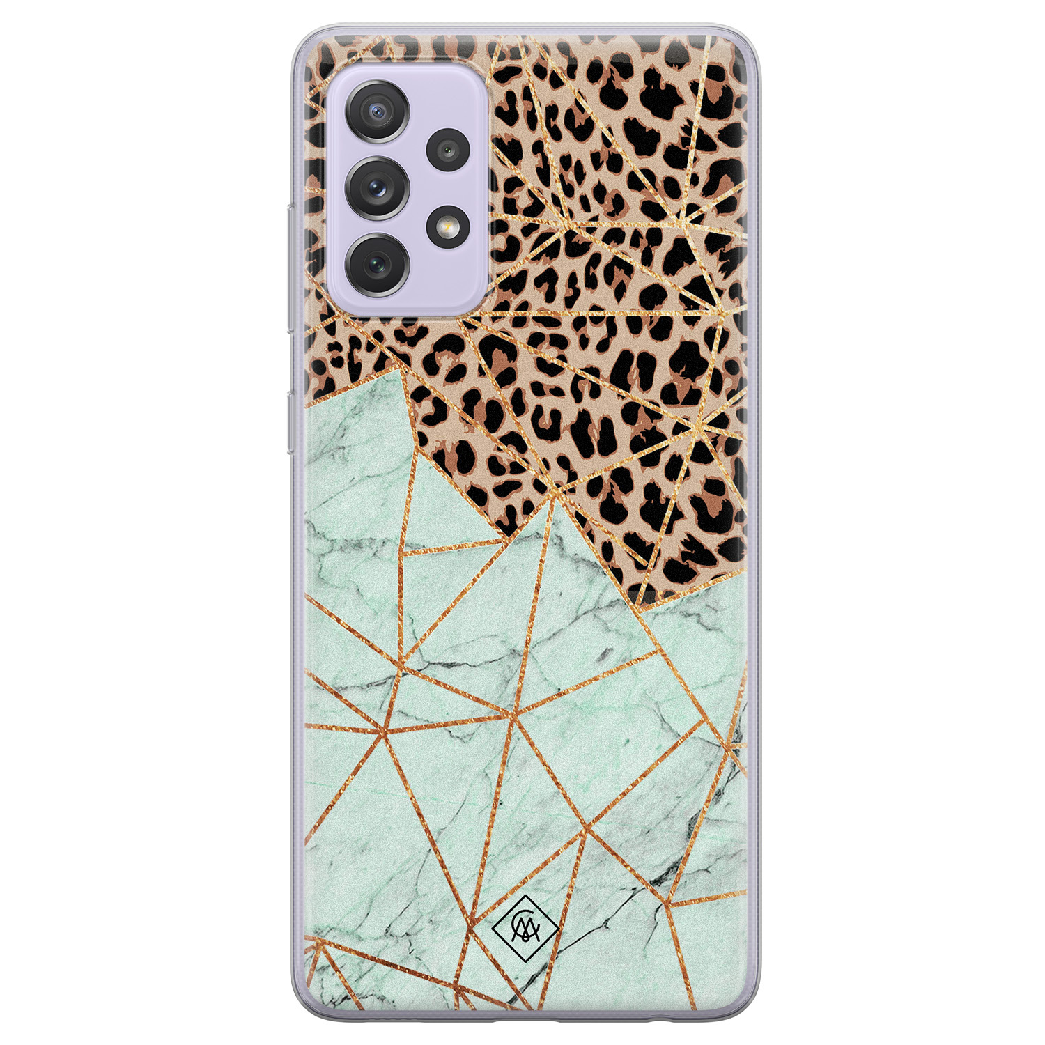 Samsung Galaxy A72 siliconen hoesje Luipaard marmer mint