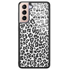 Casimoda Samsung Galaxy S21 glazen hardcase - Luipaard grijs