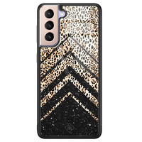 Casimoda Samsung Galaxy S21 glazen hardcase - Chevron luipaard