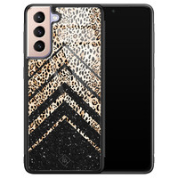 Casimoda Samsung Galaxy S21 glazen hardcase - Chevron luipaard