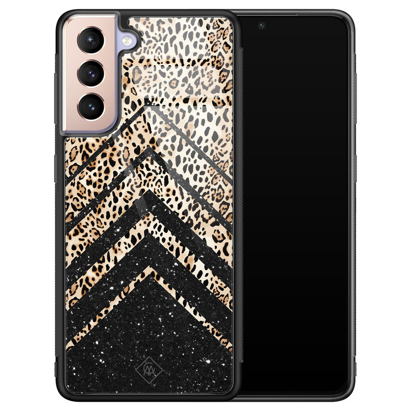 Casimoda Samsung Galaxy S21 glazen hardcase - Chevron luipaard