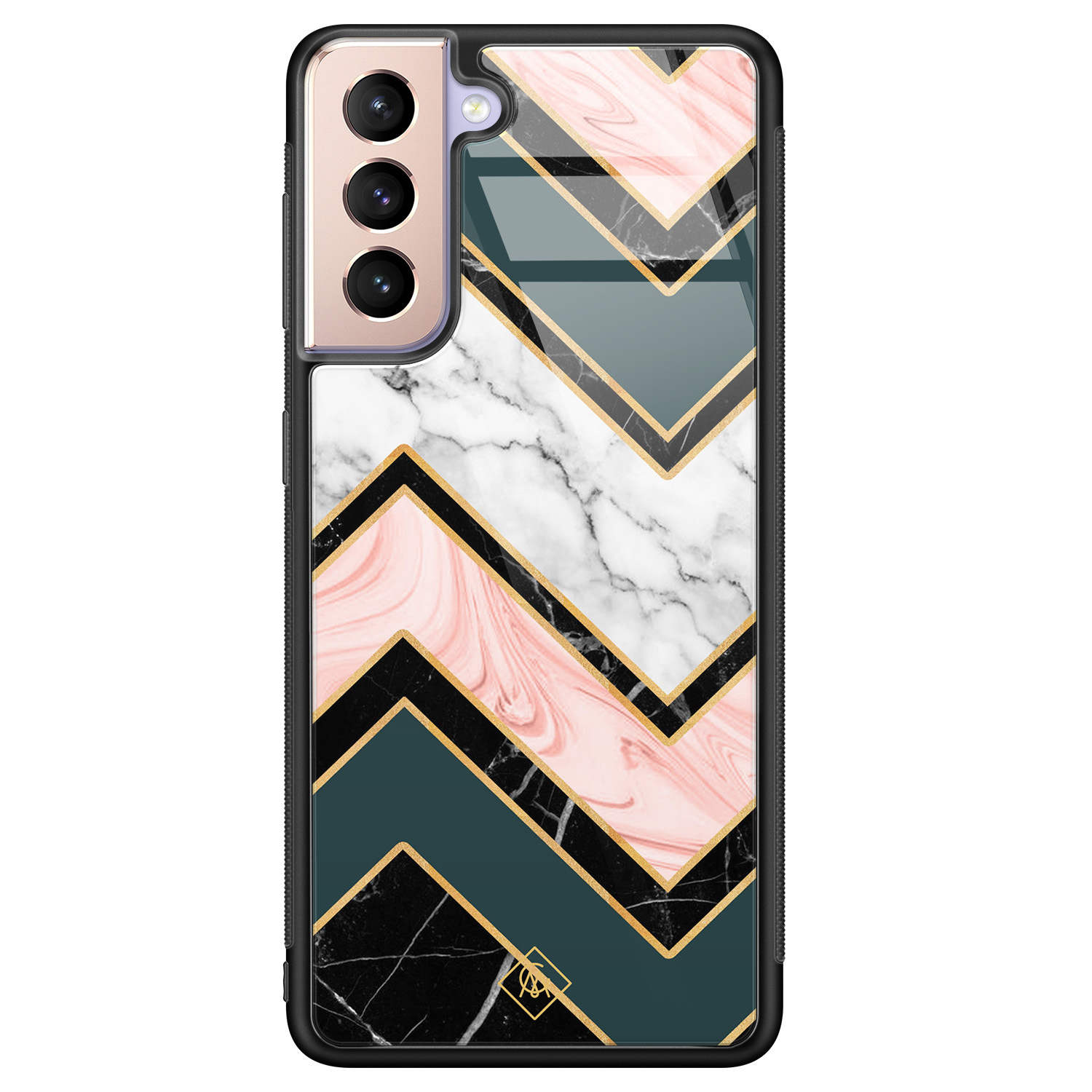 Samsung Galaxy S21 glazen hardcase Marmer triangles