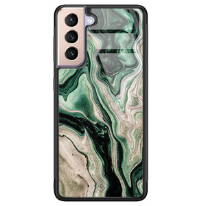 Casimoda Samsung Galaxy S21 glazen hardcase - Green waves