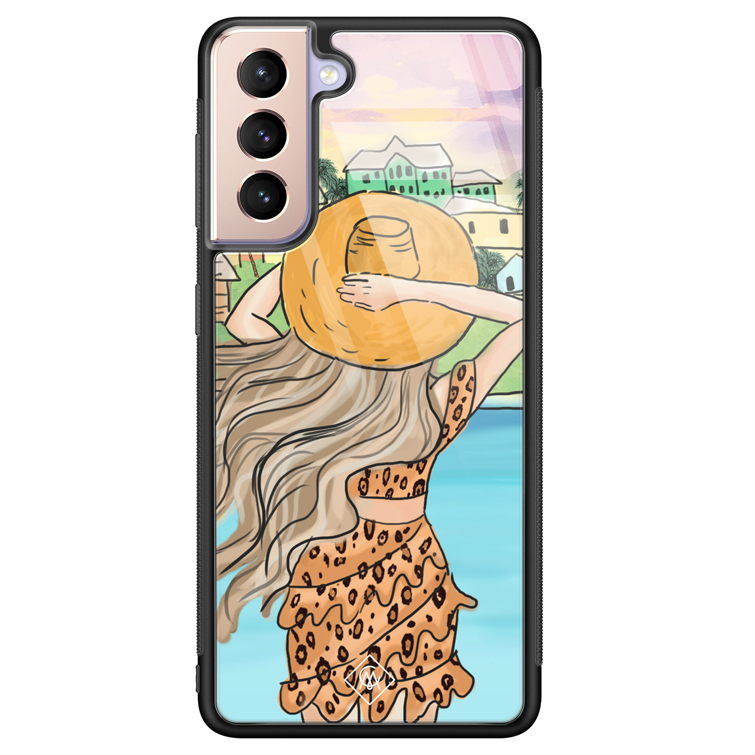 Samsung Galaxy S21 glazen hardcase Sunset girl