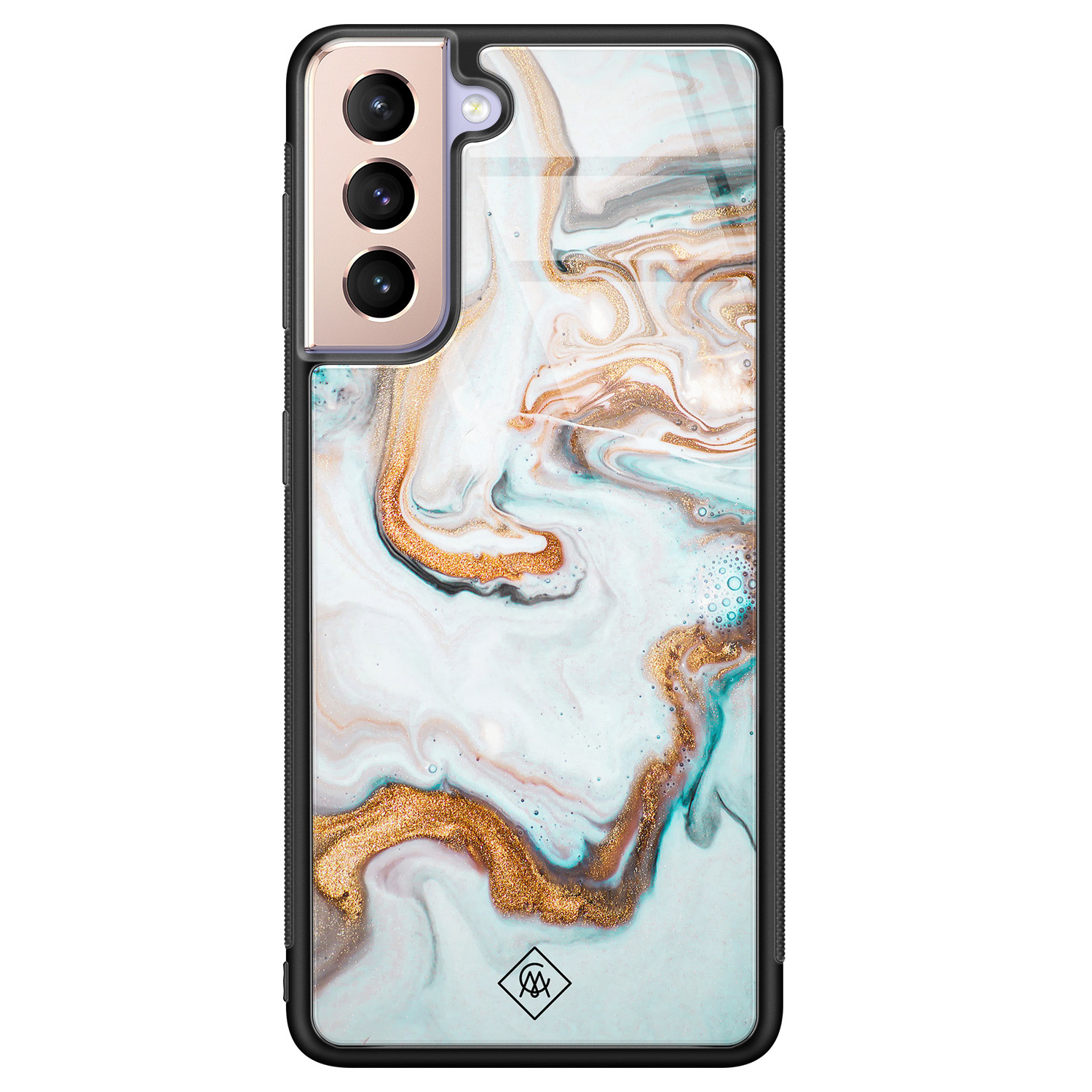 Samsung Galaxy S21 glazen hardcase Goud blauw marmer