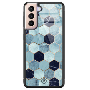Casimoda Samsung Galaxy S21 glazen hardcase - Blue cubes