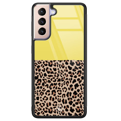 Casimoda Samsung Galaxy S21 glazen hardcase - Luipaard geel