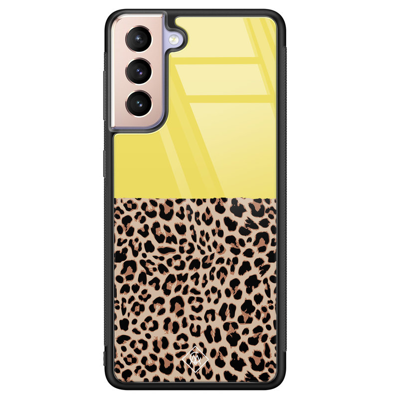 Casimoda Samsung Galaxy S21 glazen hardcase - Luipaard geel