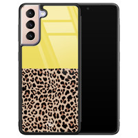 Casimoda Samsung Galaxy S21 glazen hardcase - Luipaard geel